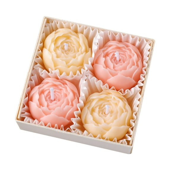 Peony Flower Scented Candle, Aromatherapy Soy Wax Candle for Home, Stress Relief, Bath & Relaxation, Valentine's Day, Anniversary & Birthday Gift for Women, Moms & Friends, 4Pcs(Pink3,3.4x3.3x1.4")