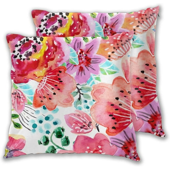 Peony Flower Throw Pillow Covers 18 x 18 Inch Set of 2 Watercolor Floral Pink Flower Decorative Throw Pillow Cases Flower Throw Pillow Covers for Sofa Couch Bedroom Home Decor