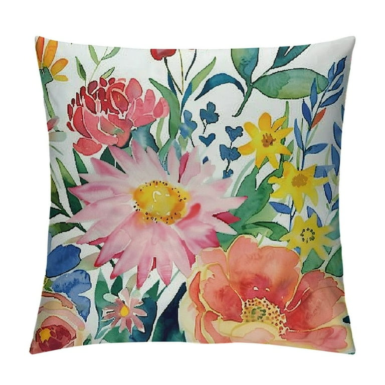 Peony Flower Throw Pillow Covers Watercolor Pink Floral Decorative