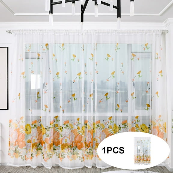 Peony Flower Trilon One-Piece Curtain Rod 100X200Cm (Hxw) Gold,1X One Curtain,Trees Sheer Curtain Tulle Window Treatment Voile Drape Valance Fabric