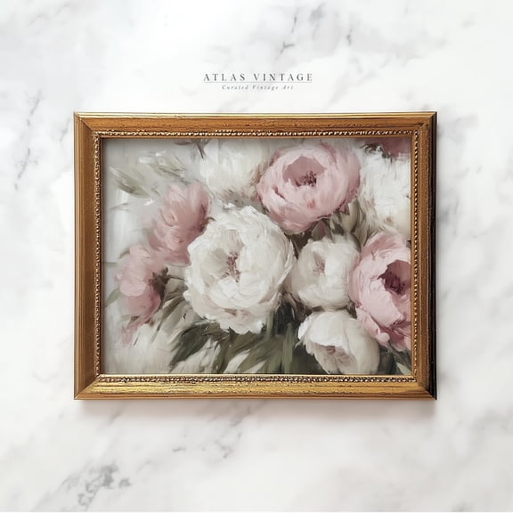 Peony Flower Wall Art Print Soft Blush Floral Painting Vintage Style Shabby Chic Home Decor Elegant Interior Design Size 24x36 Unframed Poster