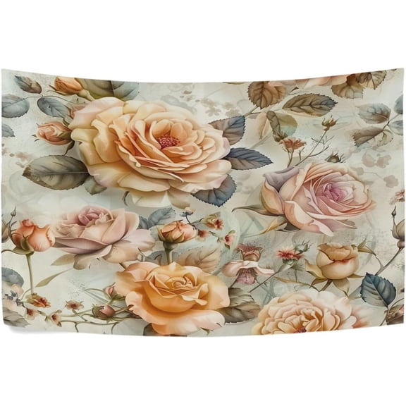 Peony Flower Wall Tapestry, Hippie Aesthetic Hanging Art Carpet for Living Room Bedroom Dorm Ceiling Decor, 90 x 60 Inch