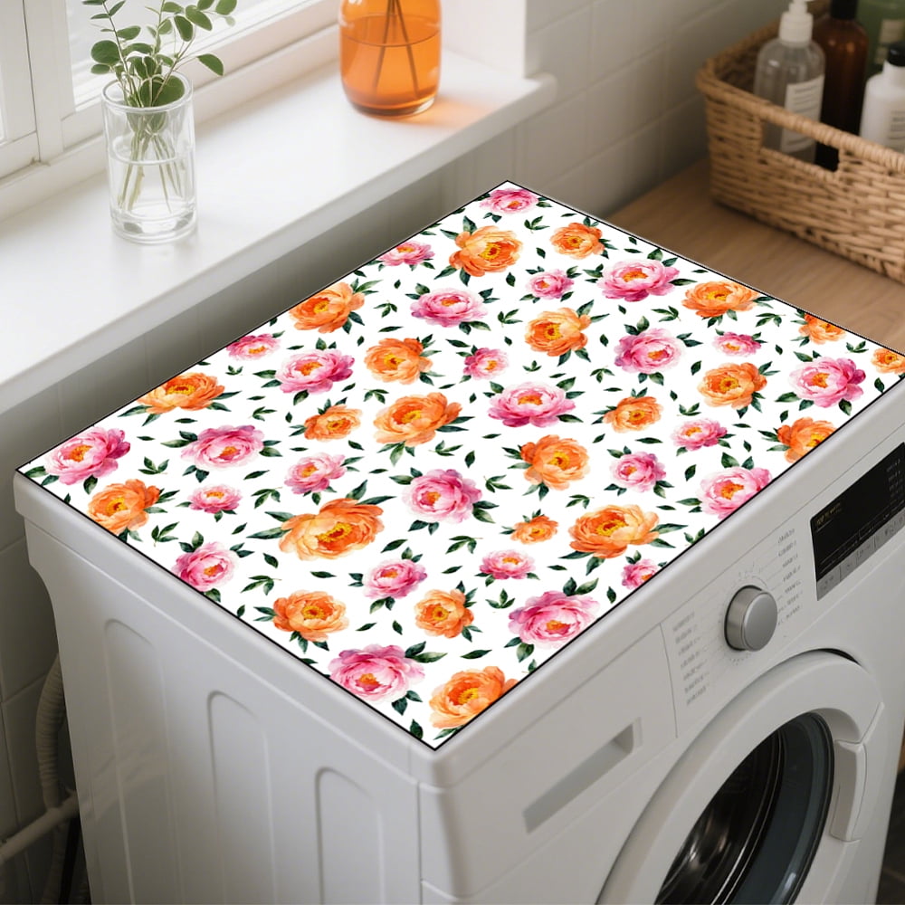 Peony Flower Washer Dryer Dust Cover 23.6×19.69inch Leaves Washing Machine Top Protector Pads Non Slip Washing Machine Top Covers diy