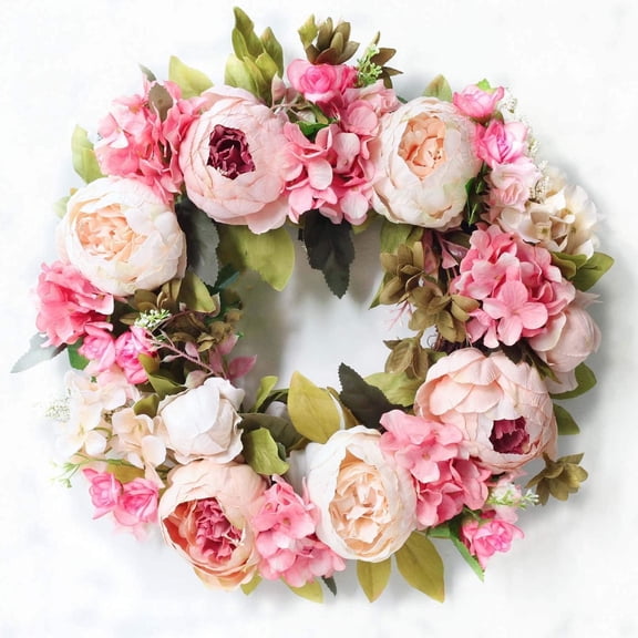Peony Flower Wreath for Front Door 19" Artificial Spring Fake Flower Wreath for Mother's Day Door Window Wall Decor Women Mother Gift