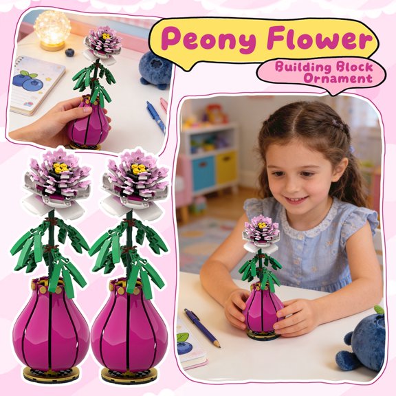 Peony Flowers Bouquet Building Set, 148Pcs Creative DIY Flower Botanical Collection Building Toys, Home Office Decor Gifts for Mother's Day, Valentine's Day, Birthday, Christmas