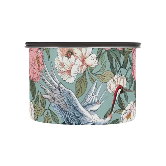 Peony Flowers Crane Airtight Coffee Bean Canister 17oz Food Storage Containers with Lids For Gournd, Tea, Sugar, Flour, Rice, Cereal, Candy Cookie Jar