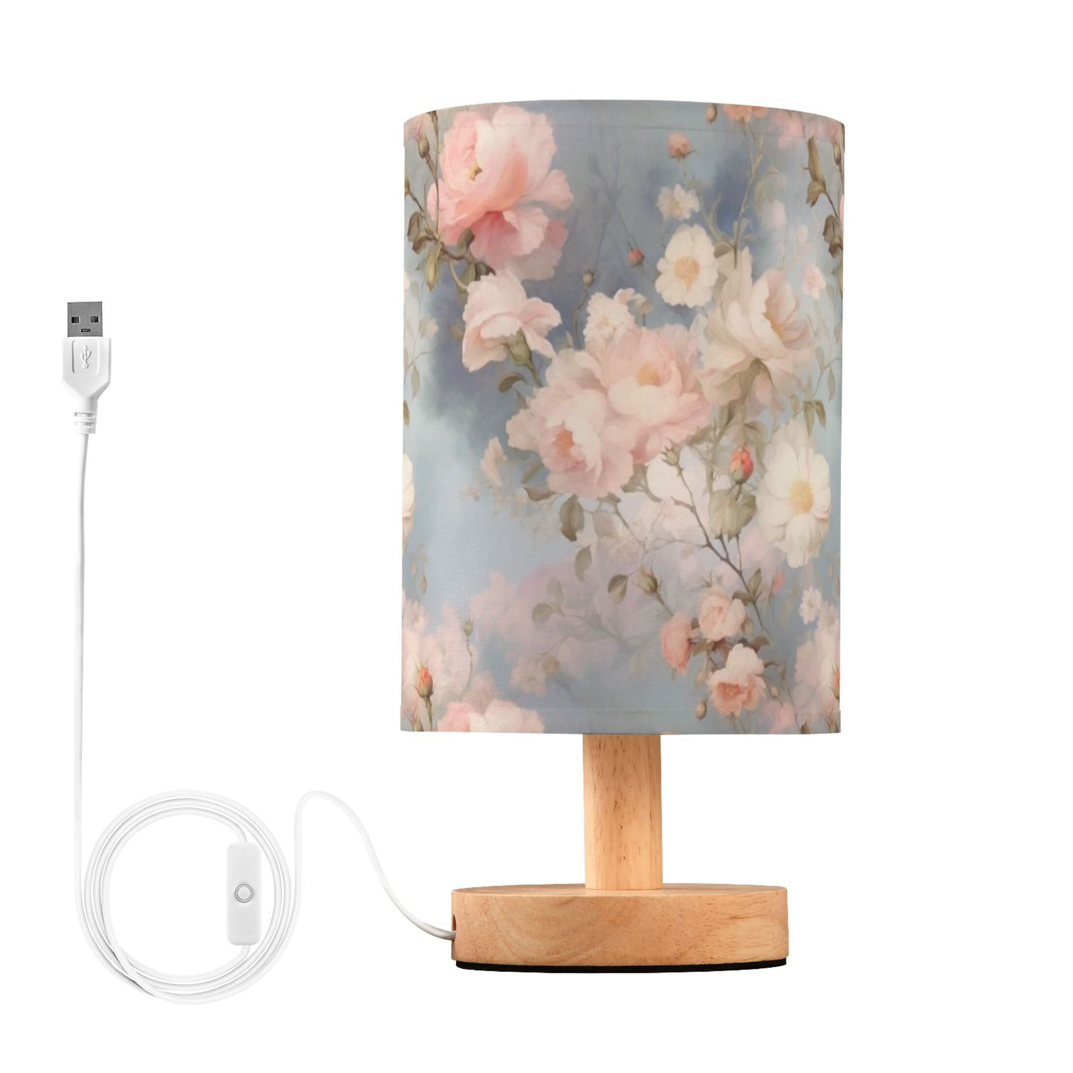 Peony Flowers Floral Bedside Table Lamp LED Warm Lights with USB ...