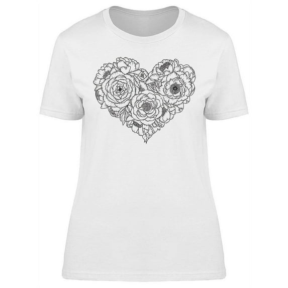 Peony Flowers Heart Shaped T-Shirt Women -Image by Shutterstock, Female Large