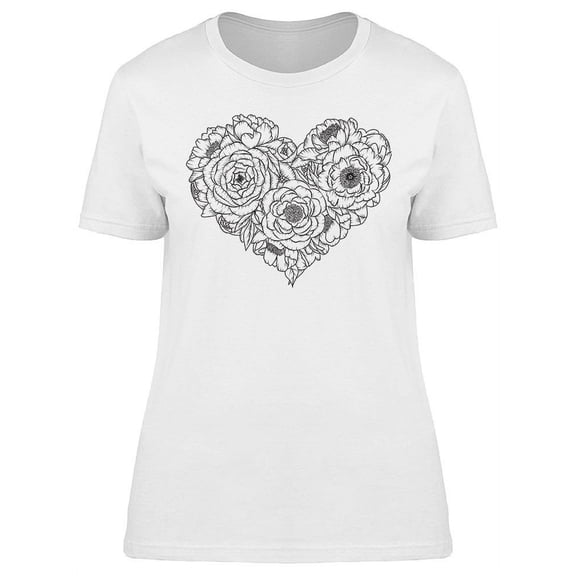 Peony Flowers Heart Shaped T-Shirt Women -Image by Shutterstock, Female x-Large