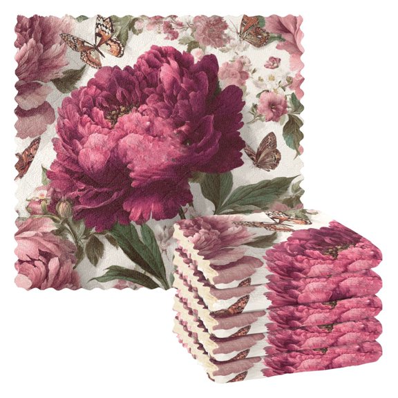 Peony Flowers Kitchen Cloth Dish Towels for Drying Washing Absorbent Dish Rags Reusable soft kitchen dishcloth set 6 Pack