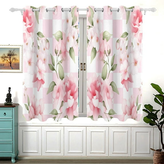 Peony Flowers Pink Blackout Curtains Window Grommet Insulated Curtain Bedroom Living Room 54"x55" 2 Panels