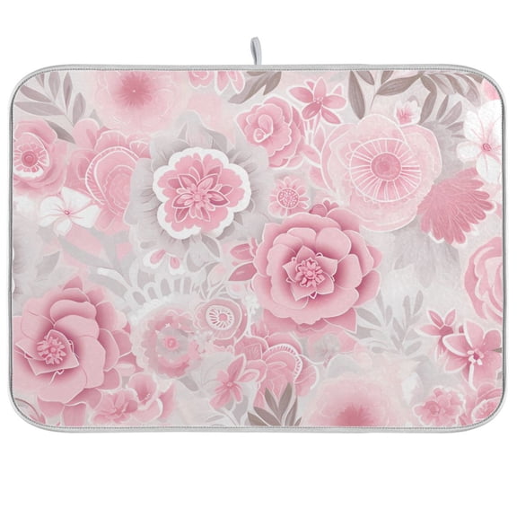 Peony Flowers Pink Dish Drying Mat Microfiber Kitchen Pad Large Counter Absorbent Dish Mats Drainer Rack 16"x18"