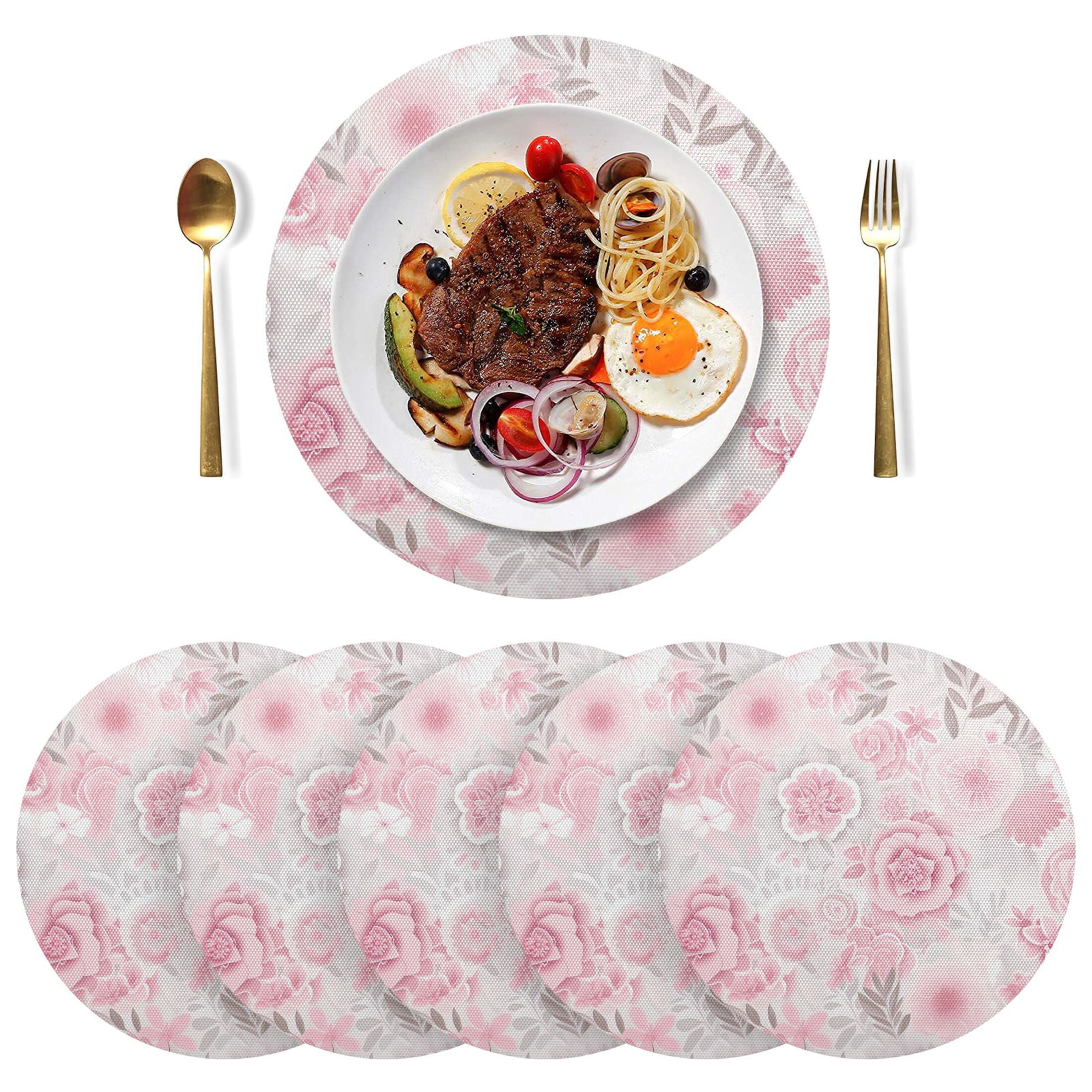 Peony Flowers Pink Round Plate Mats NonSlip Place Mat Washable PVC