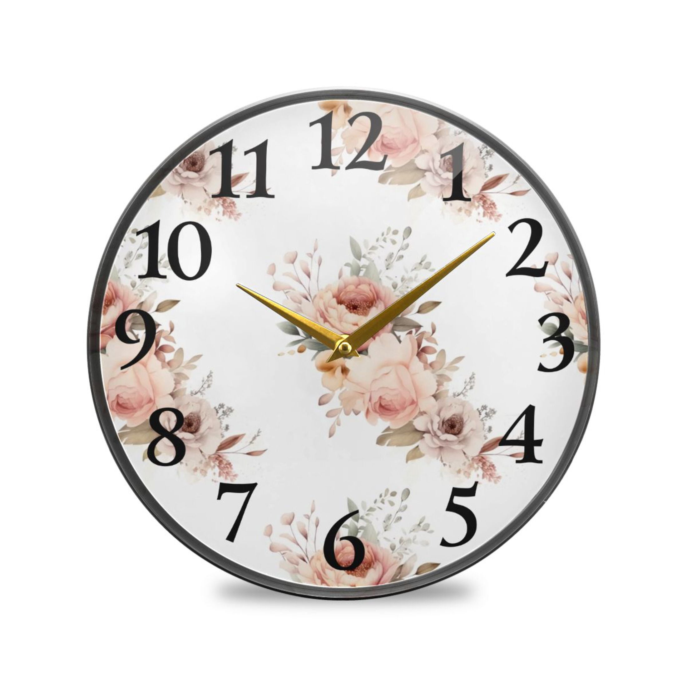 Peony Flowers Wall Clocks Battery Operated 9.5 Inch Round Clock Acrylic ...