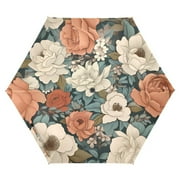 Peony Flowers and Leaves UPF 50+ Compact Folding Umbrella for Rain Windproof Travel Umbrella Lightweight Packable