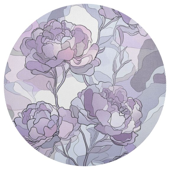 Peony Flowers with Abstract Lines PVC Round Grid Placemat Table Mat 1 Pc 15.4" x 15.4"