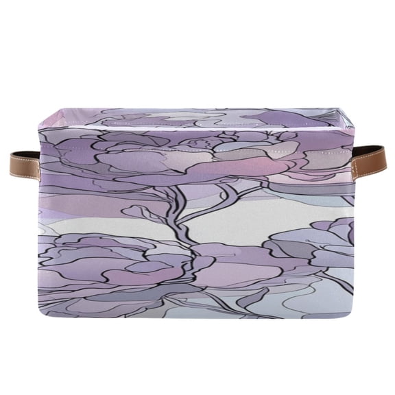 Peony Flowers with Abstract Lines Square Storage Bins with Handles Collapsible Containing Box 1 Pack