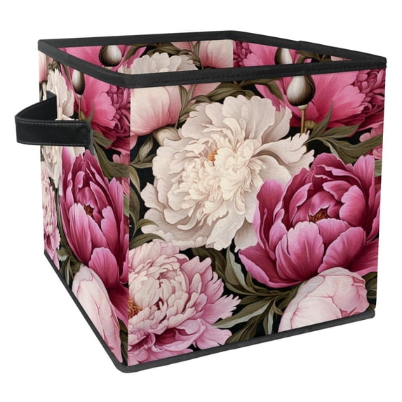 Peony Foldable Storage Baskets with Handle, 10.8"x10.5"x10.6" - Large Capacity Toy Box Storage Box