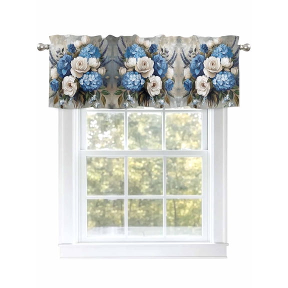 Peony Hydrangeas Curtain Valances for Windows, Oil Painting Style Window Valances, Window Treatment Rod Pocket Valance Curtains for Living Room/Kitchen/Bedroom/Bathroom, 54x18inch