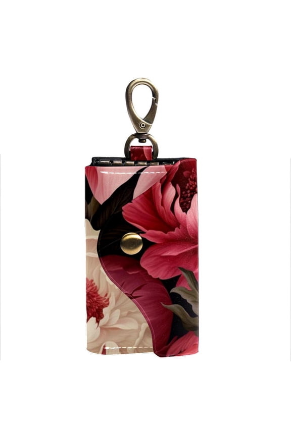 Peony Key Bag Car Key Case Key Wallet Holder with 6 Hooks and Side Pockets, Unisex, Printed Key Holder