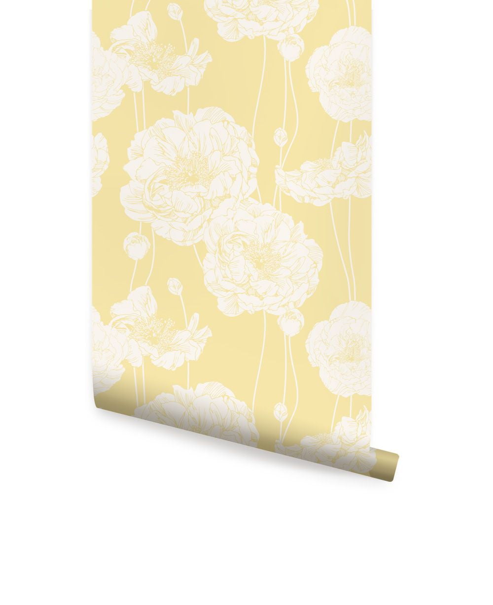 Peony Light Yellow Peel and Stick Vinyl Wallpaper