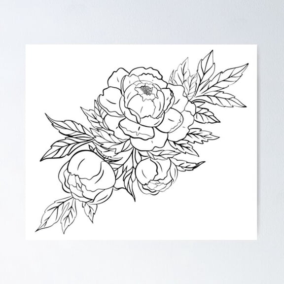 Peony Line Art Poster Wall Art, Modern Wall Decor For Living Room Bedroom, 8x12 UNFRAMED