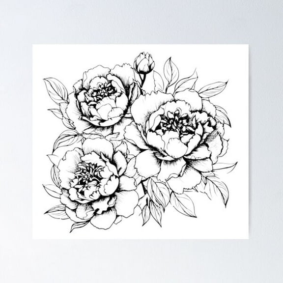 Peony Line Art Poster Wall Art, Modern Wall Decor For Living Room Bedroom, 8x12 UNFRAMED
