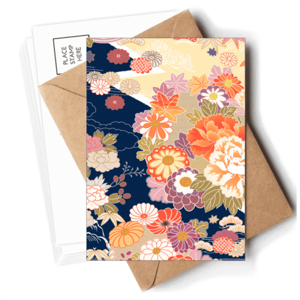 Peony Maple  Pattern Japan Postcards Envelopes Blank Note Cards Mailing