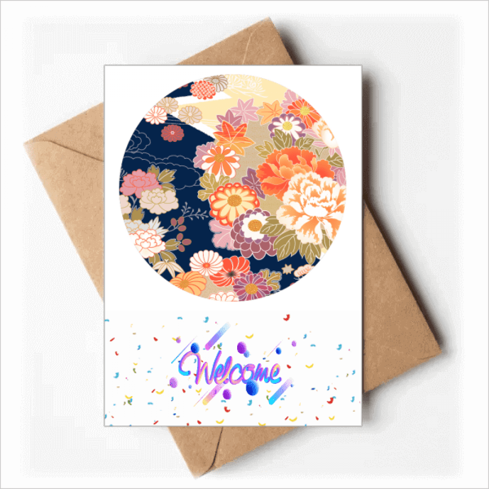 Peony Maple Pattern Japan Welcome Back Greeting Cards Envelopes Blank