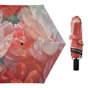 Peony Oil Painting All Weather Umbrella Triple Folding Parasol 6 Ribs UV Protection Portable