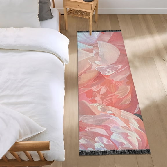Peony Oil Painting Bedside Runner Rug 2'x 6' Non Slip Carpet Floor Mat Area Rug