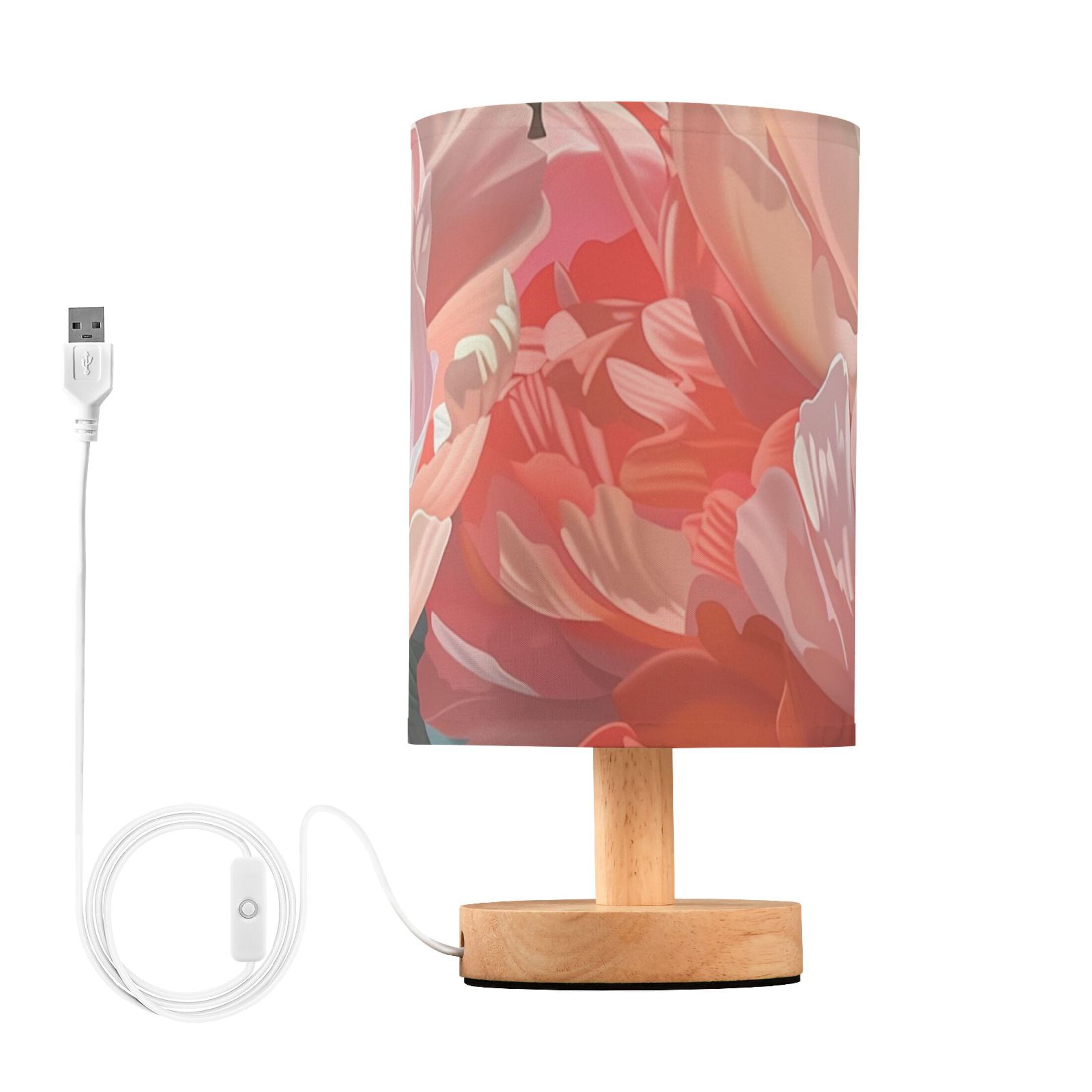 Peony Oil Painting Table Lamp with USB Port LED Warm Light Lamp Night Light Home Decor