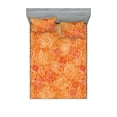 thumbnail image 1 of Peony Pattern Fitted Sheet & Pillow Sham Set, Outline Style Illustrated Floral Boho with Orange Tones Print, Decorative Printed 3 Piece Bedding Decor, Queen, Vermilion and Burnt Sienna, by Ambesonne, 1 of 2