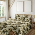 thumbnail image 1 of Ambesonne Peony Pattern Fitted & Flat Sheet with Shams 4 Pcs Set, Simple Floral Boho, Calking, Pale Khaki Olive Green, 1 of 5