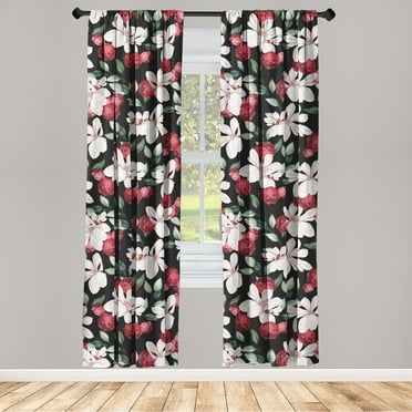 Peony Pattern Window Curtains, Blooming Roses with Flowers Vintage Pattern on Leafy Atmosphere Art, Lightweight Decor 2-Panel Set with Rod Pocket, Pair of - 28"x63", Dark Coral Pale Pink, by Ambesonne