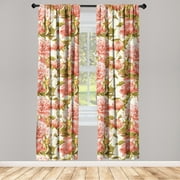 Peony Pattern Window Curtains, Vintage Color Palette Flowers Boho with Leaves Greenery Print, Lightweight Decor 2-Panel Set with Rod Pocket, Pair of - 28"x63", Coral and Pale Olive Green, by Ambesonne