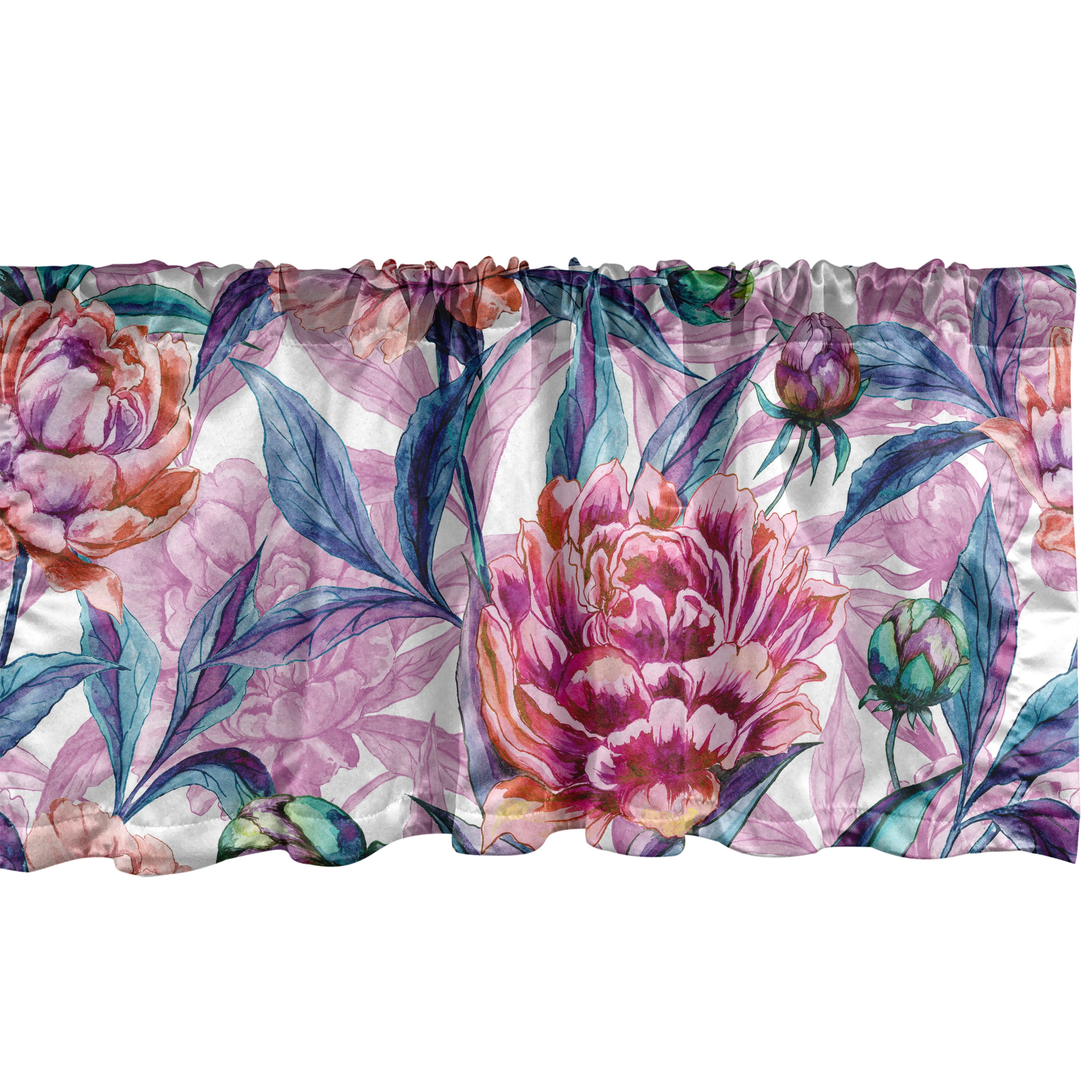 Peony Pattern Window Valance, Japanese Vibe Purplish Tone Palette ...