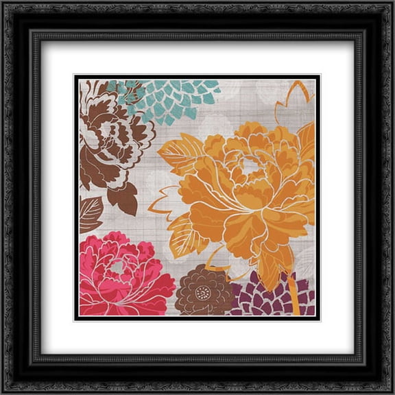 Peony Patterns II 2x Matted 20x20 Black Ornate Framed Art Print by Venter, Tandi