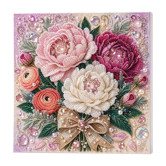 Peony Pearl Art DIY Kit, Sunflower Rose Hydrangea Themed Pearl Diamond Art Set, Full Tools Included Stress Relief Handmade Hobby for Home Wall Decoration