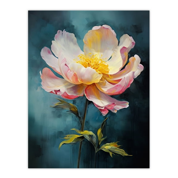 Peony Pleasure Oil Painting Blue Pink Orange Single Flower Spring Bloom Floral Unframed Wall Art Print Poster Home Decor Premium