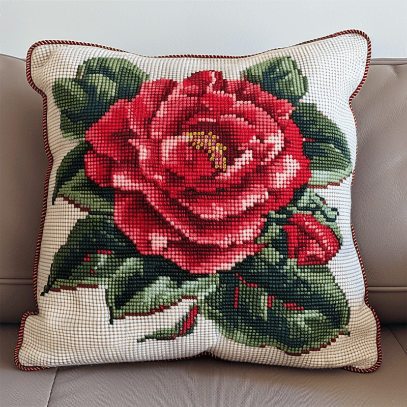 Peony Printed Cross Stitch Pillow Case Kits , 45X45CM , Cross Stitch Kits for Beginner (11 Count)