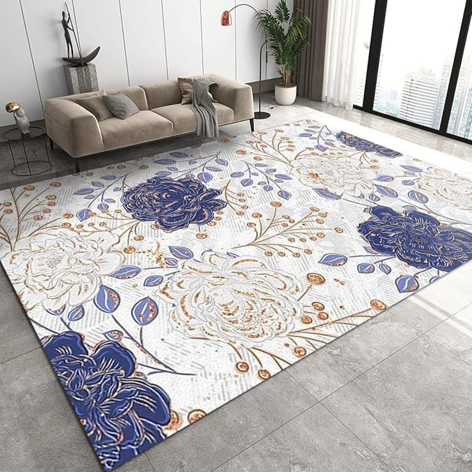 Peony Rose Flower Area Rugs, Golden Yellow Hand Painted Relief Retro ...