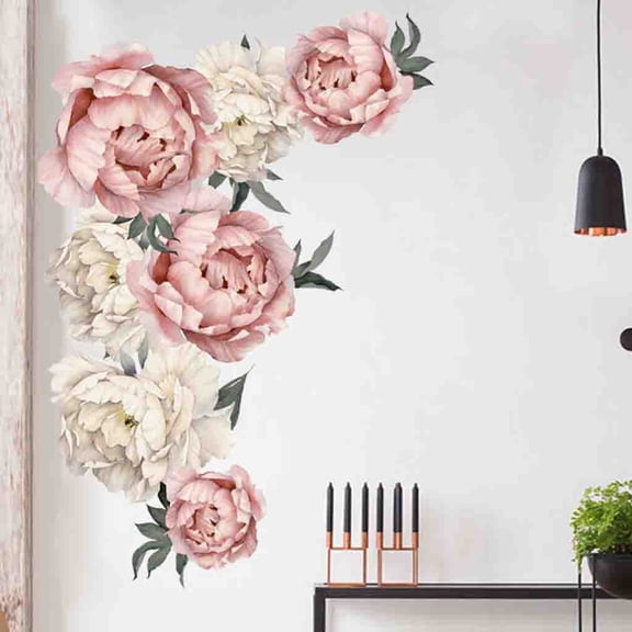Peony Rose Flowers Wall Sticker, Peel and Stick Removable Wall Art Decals, Family Wall Flower Decals Stickers Peony Flowers Wall Posters, Home Decor Gift, Great for Toilet Door/Wall Decoration