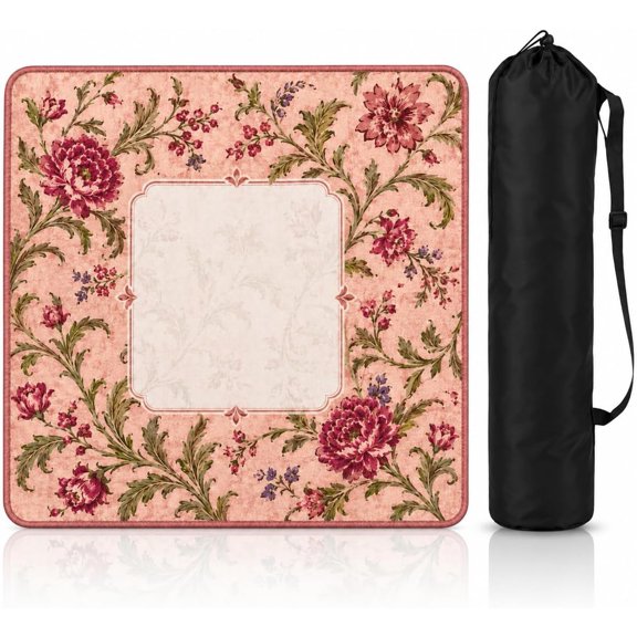 Peony Scrollwork Mahjong Mat, Victorian Floral Tabletop Game Mat with