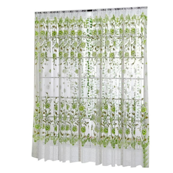 Peony Sheer Curtain, Tulle Window Treatment Voile Drapes Valance Panel Cozy Bedroom Living Room Home Decor, Peach Blossom Flower Print Voile Curtain Transparent Tulle Curtains