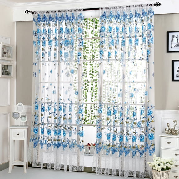Peony Sheer Curtains for Living Room Bedroom,Light Filtering Voile Drapes,Modern Floral Window Treatments,Washable Single Panel,Pink Gray Blue