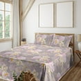 thumbnail image 1 of Peony Sheet Set, Delicate Floral Scene with Romantic Feels Cottagecore Inspirations Print Love, Fitted & Flat Sheet with Pillowcase Bedding Accent 4 Pcs Set, Queen, Pale Lilac Mustard, by Ambesonne, 1 of 5