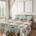 thumbnail image 1 of Ambesonne Peony Fitted & Flat Sheet with Shams 4 Pcs Set, Tropical Petals with Flowers, King, Marigold Vermilion Teal, 1 of 1