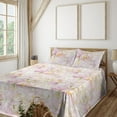 thumbnail image 1 of Ambesonne Peony Fitted & Flat Sheet with Shams 4 Pcs Set, Vintage Flowers Boho Print, King, Pale Lavender and Pale Green, 1 of 5