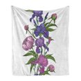 thumbnail image 1 of Peony Soft Flannel Fleece Throw Blanket, Naive Hand Drawn Flowers Purple Tones Iris Flower, Cozy Plush for Indoor and Outdoor Use, 70" x 90", White Multicolor, by Ambesonne, 1 of 5